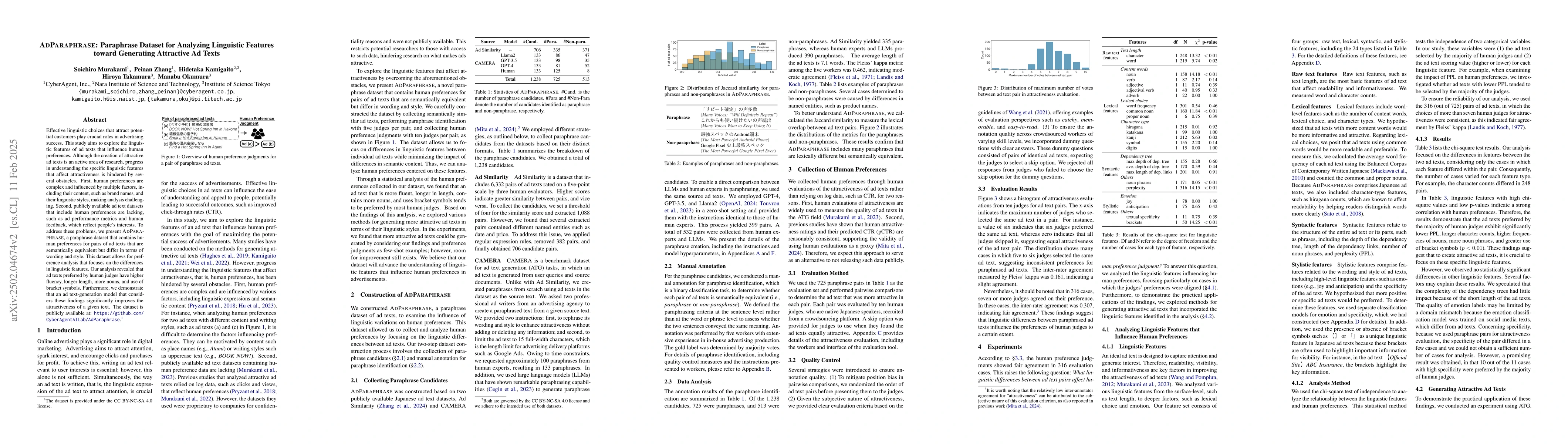 Thumbnail for AdParaphrase: Paraphrase Dataset for Analyzing Linguistic Features
  toward Generating Attractive Ad Texts
