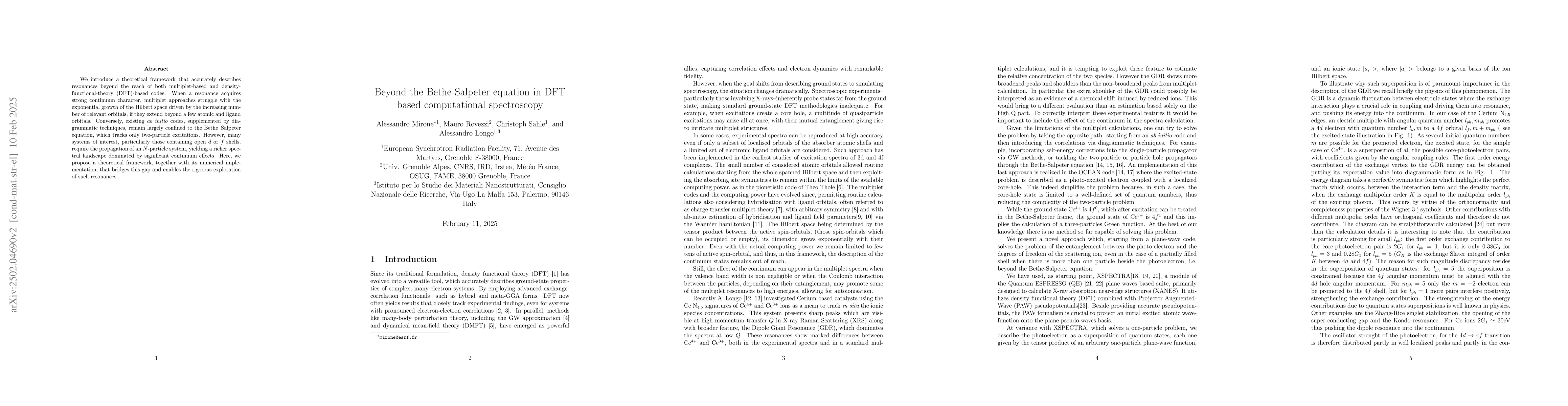 Thumbnail for Beyond the Bethe-Salpeter equation in DFT based computational
  spectroscopy