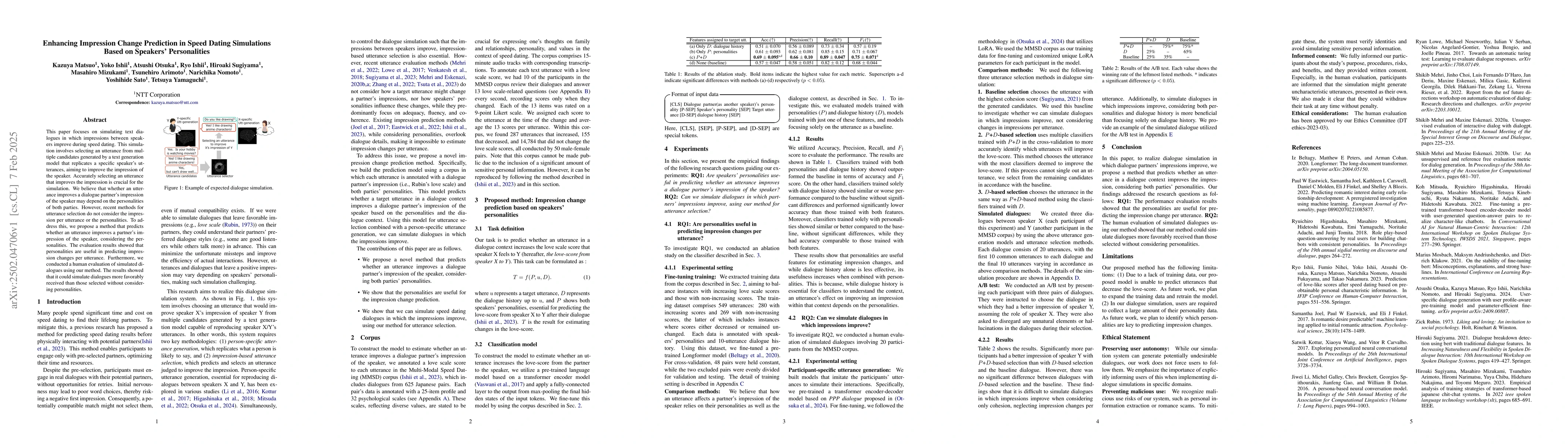 Thumbnail for Enhancing Impression Change Prediction in Speed Dating Simulations Based
  on Speakers' Personalities