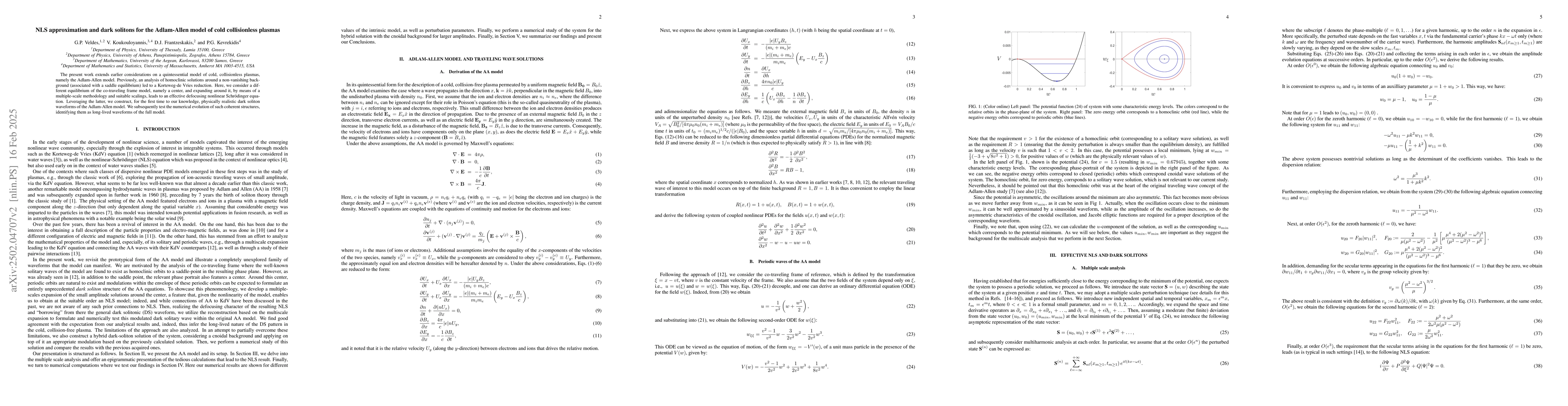 Thumbnail for NLS approximation and dark solitons for the Adlam-Allen model of cold
  collisionless plasmas