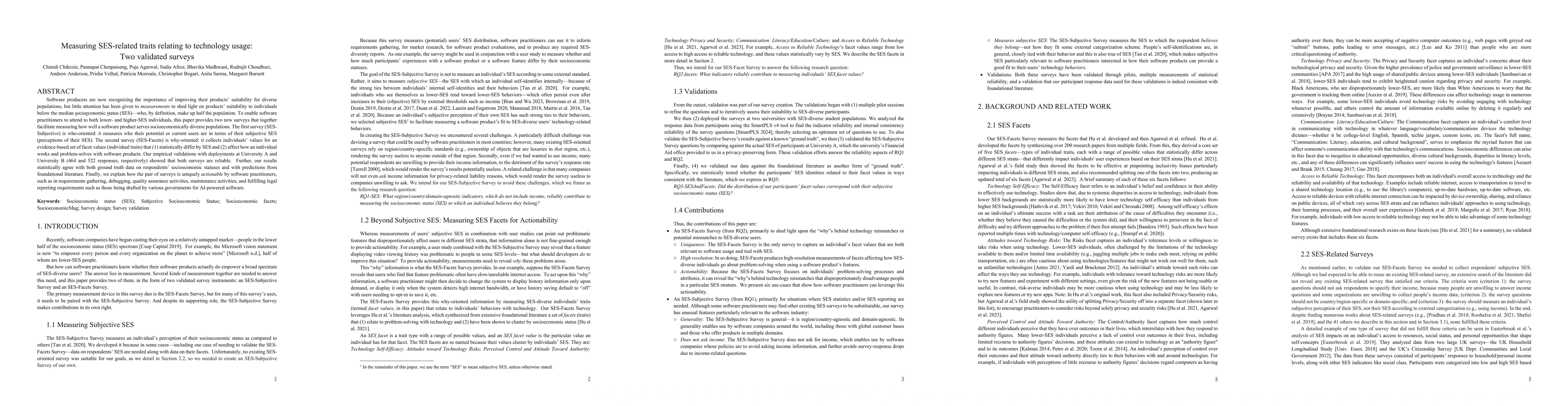 Thumbnail for Measuring SES-related traits relating to technology usage: Two validated
  surveys