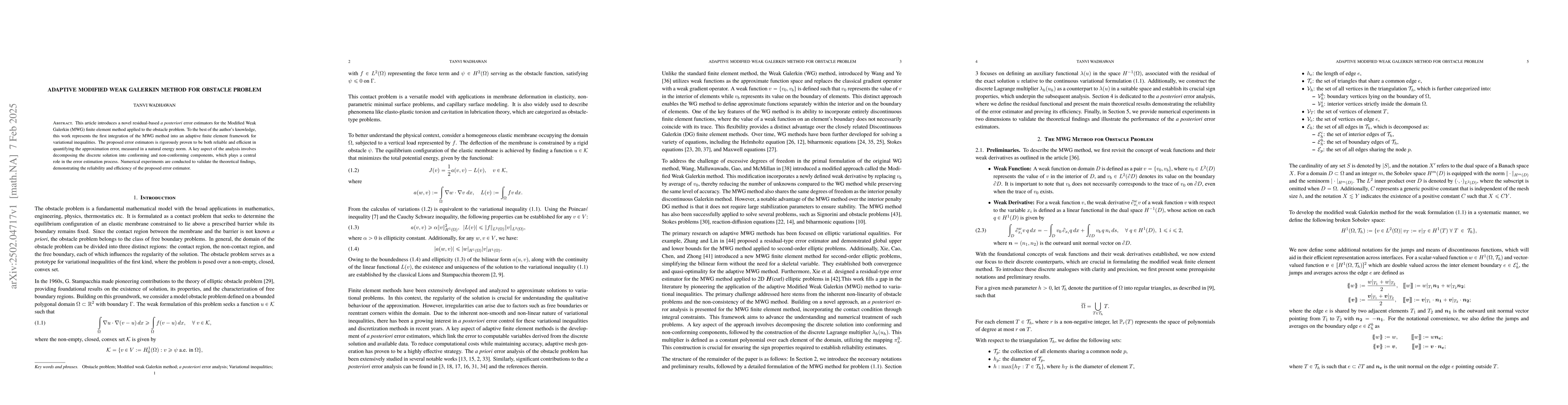 Thumbnail for Adaptive Modified Weak Galerkin Method for Obstacle Problem