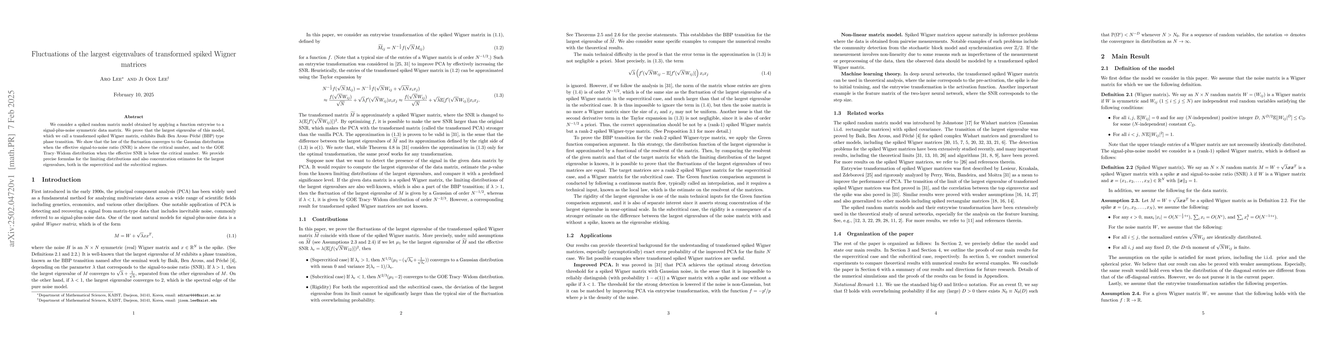 Thumbnail for Fluctuations of the largest eigenvalues of transformed spiked Wigner
  matrices