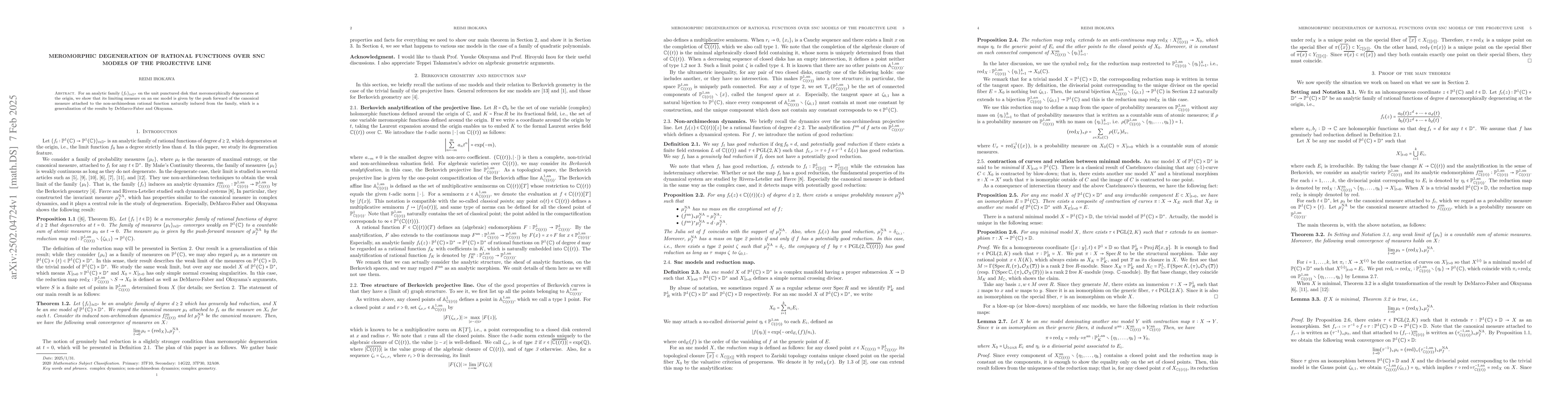 Thumbnail for Meromorphic degeneration of rational functions over snc models of the
  projective line