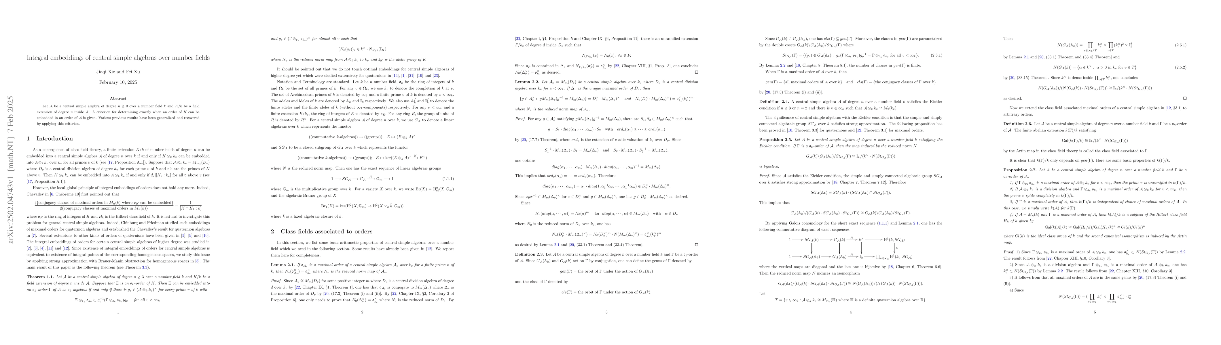 Thumbnail for Integral embeddings of central simple algebras over number fields