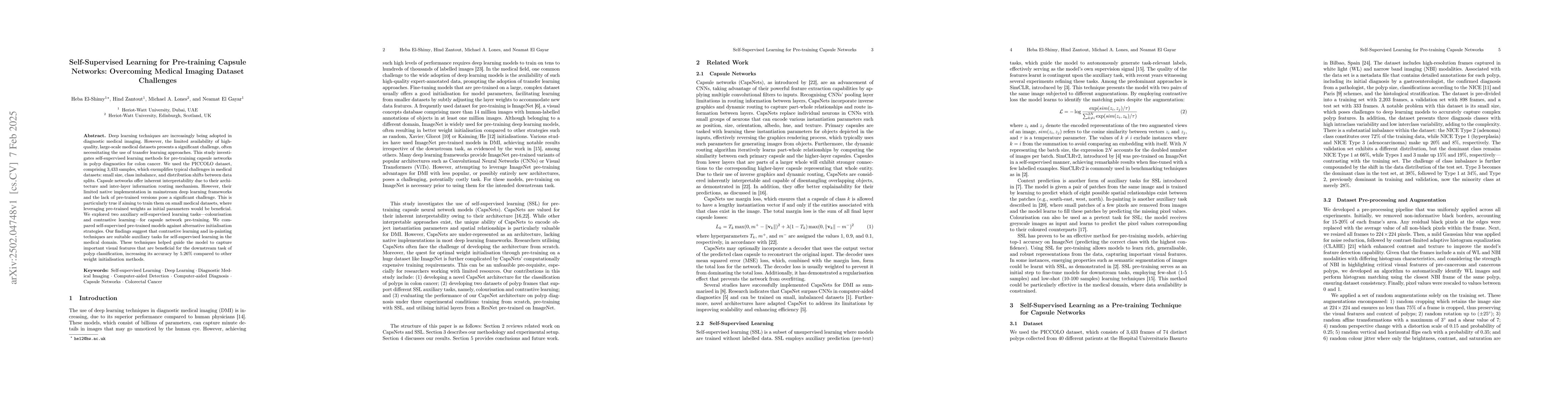 Thumbnail for Self-Supervised Learning for Pre-training Capsule Networks: Overcoming
  Medical Imaging Dataset Challenges