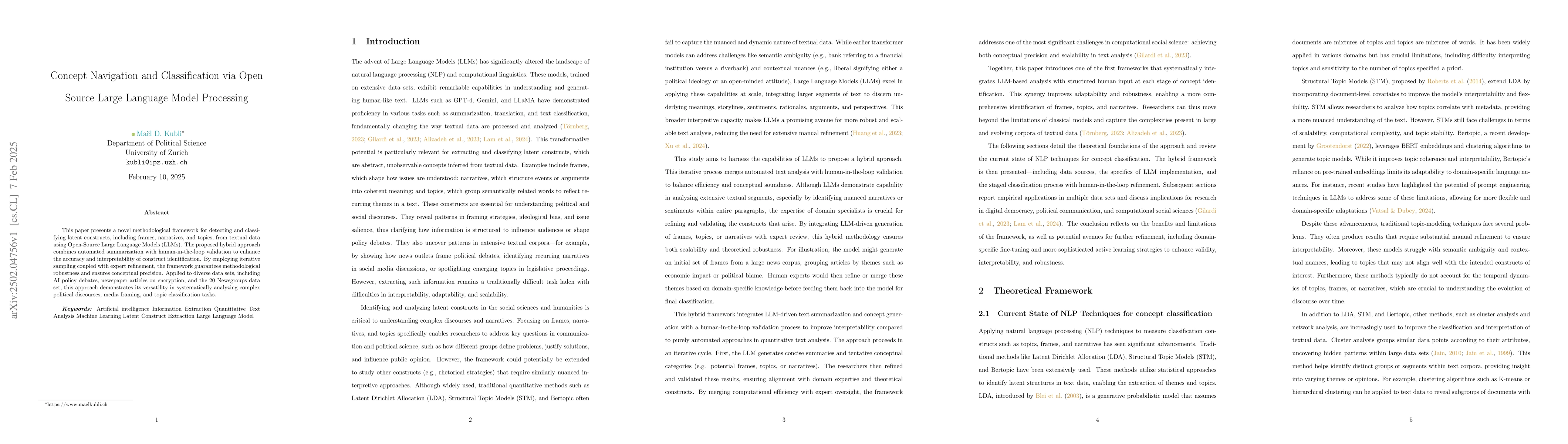 Thumbnail for Concept Navigation and Classification via Open Source Large Language
  Model Processing