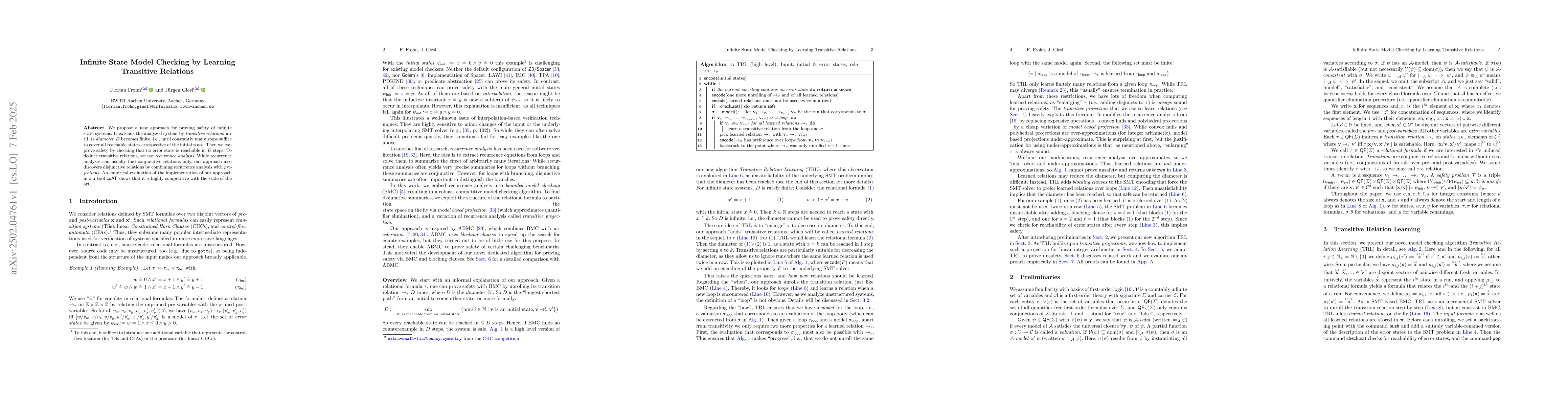 Thumbnail for Infinite State Model Checking by Learning Transitive Relations