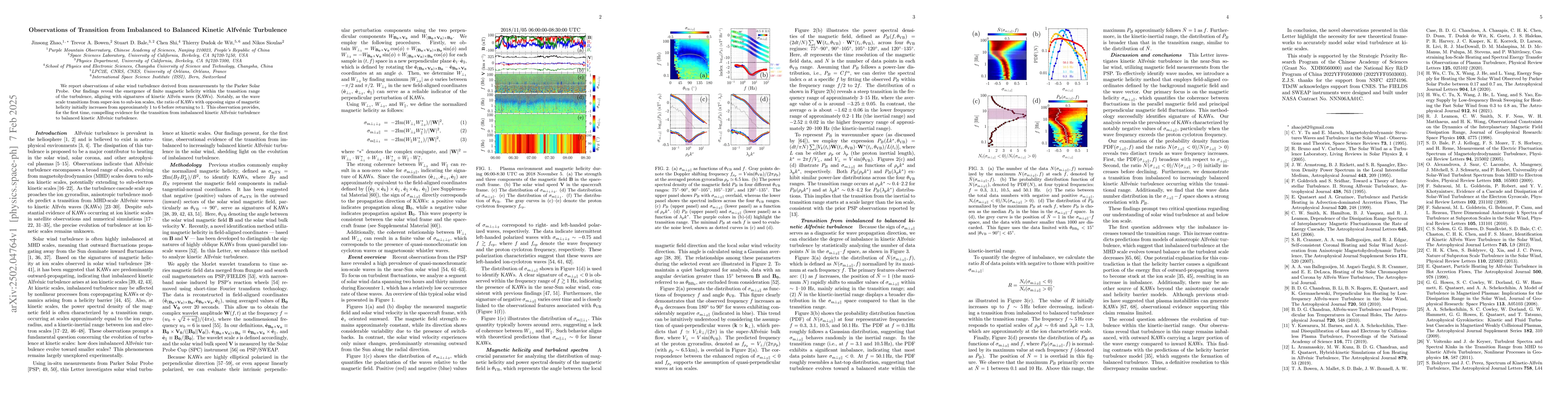 Thumbnail for Observations of Transition from Imbalanced to Balanced Kinetic
  Alfvénic Turbulence