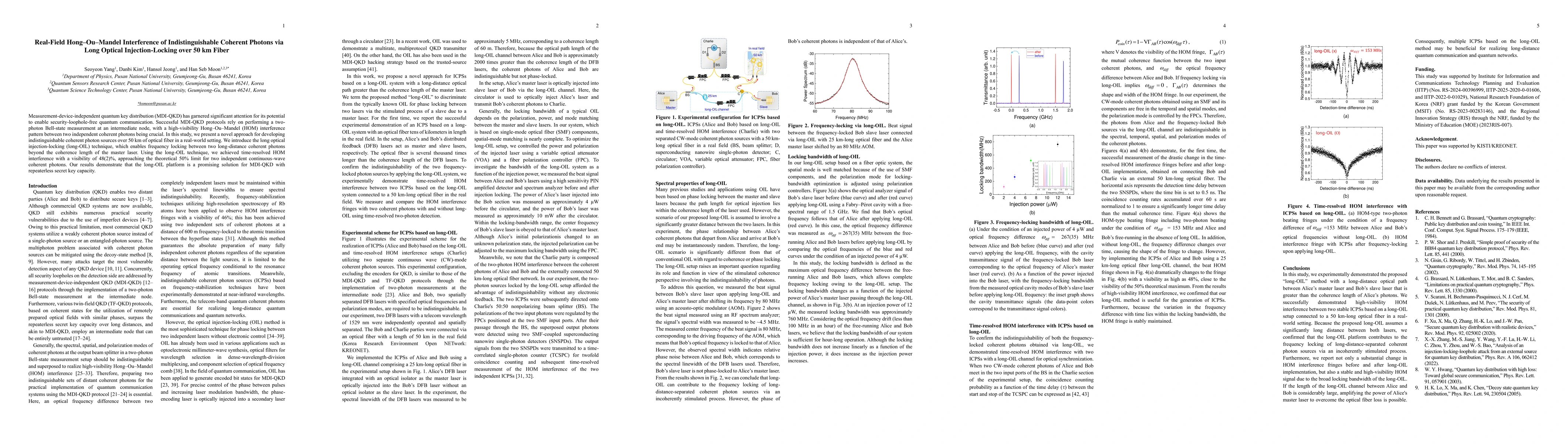 Thumbnail for Real-Field Hong-Ou-Mandel Interference of Indistinguishable Coherent
  Photons via Long Optical Injection-Locking over 50 km Fiber