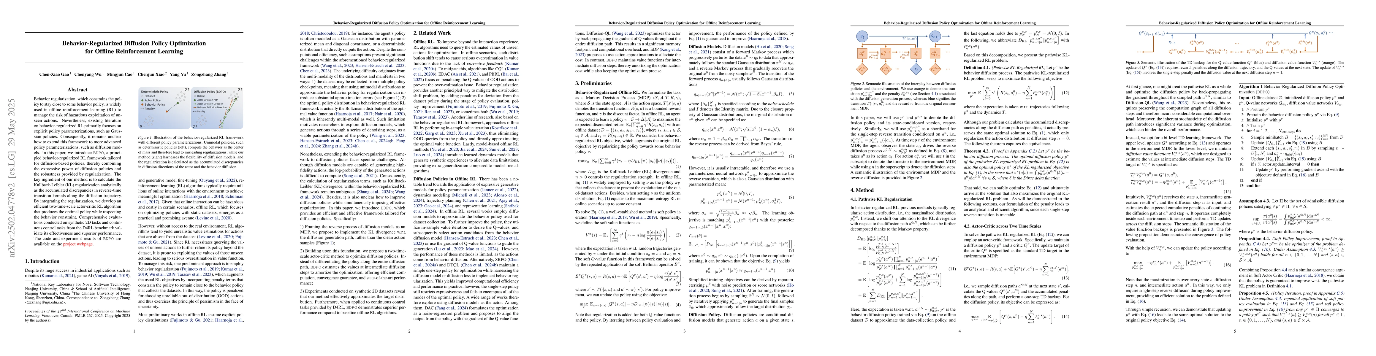 Thumbnail for Behavior-Regularized Diffusion Policy Optimization for Offline
  Reinforcement Learning