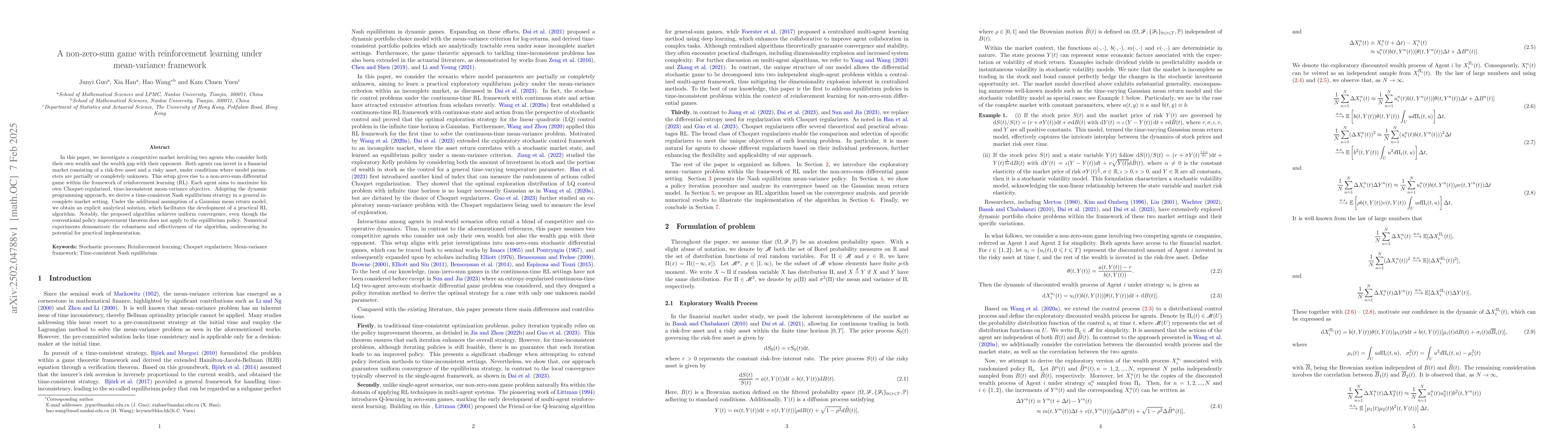 Thumbnail for A non-zero-sum game with reinforcement learning under mean-variance
  framework