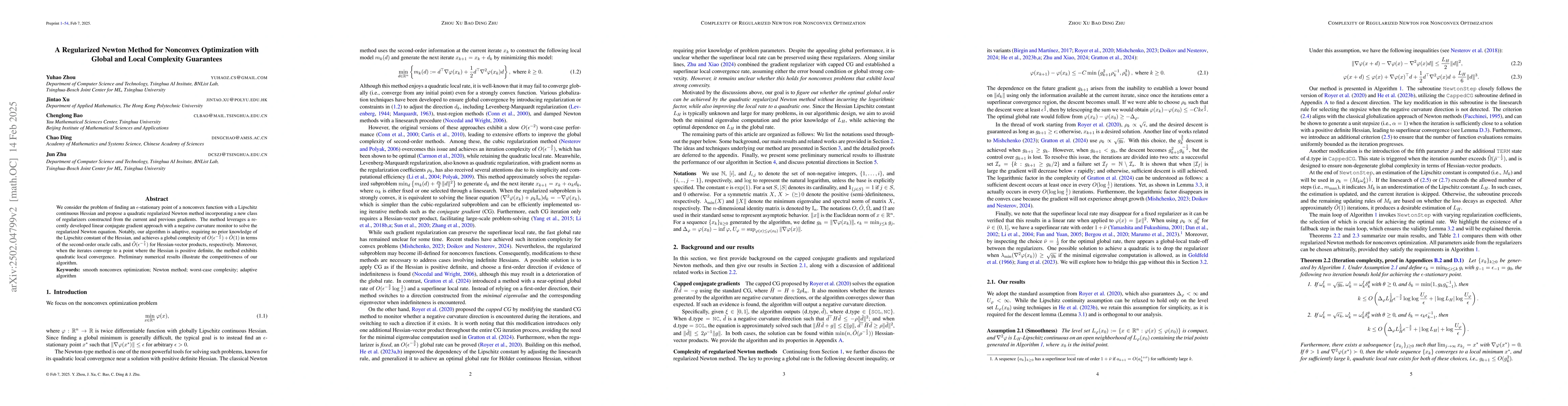 Thumbnail for A Regularized Newton Method for Nonconvex Optimization with Global and
  Local Complexity Guarantees