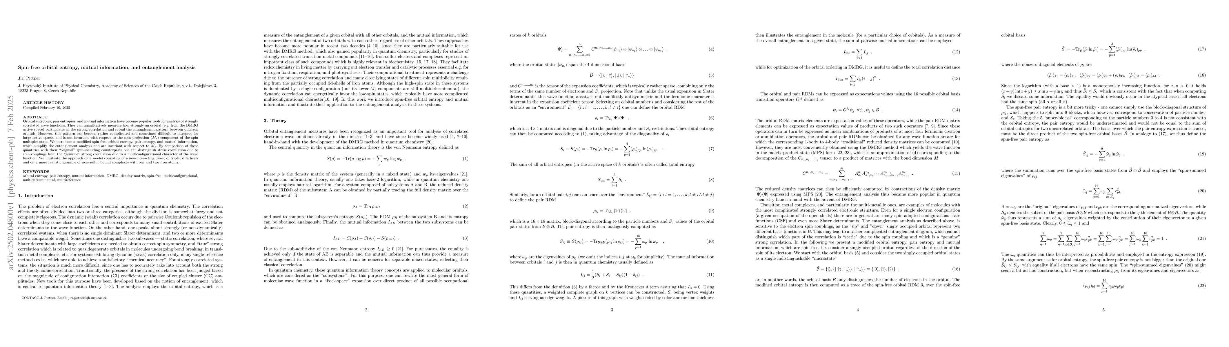 Thumbnail for Spin-free orbital entropy, mutual information, and entanglement analysis