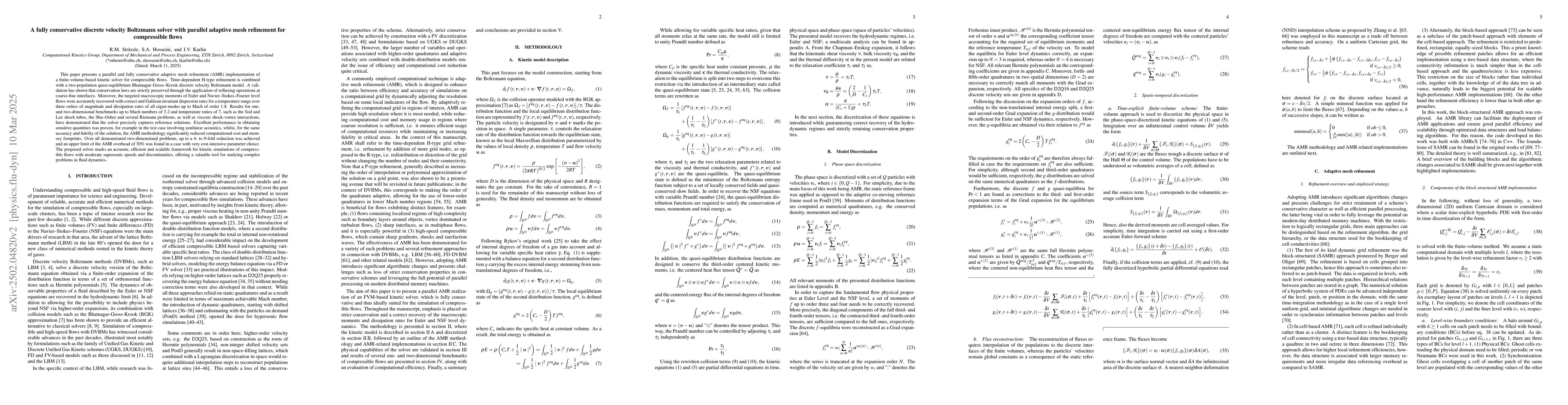 Thumbnail for A fully conservative discrete velocity Boltzmann solver with parallel
  adaptive mesh refinement for compressible flows