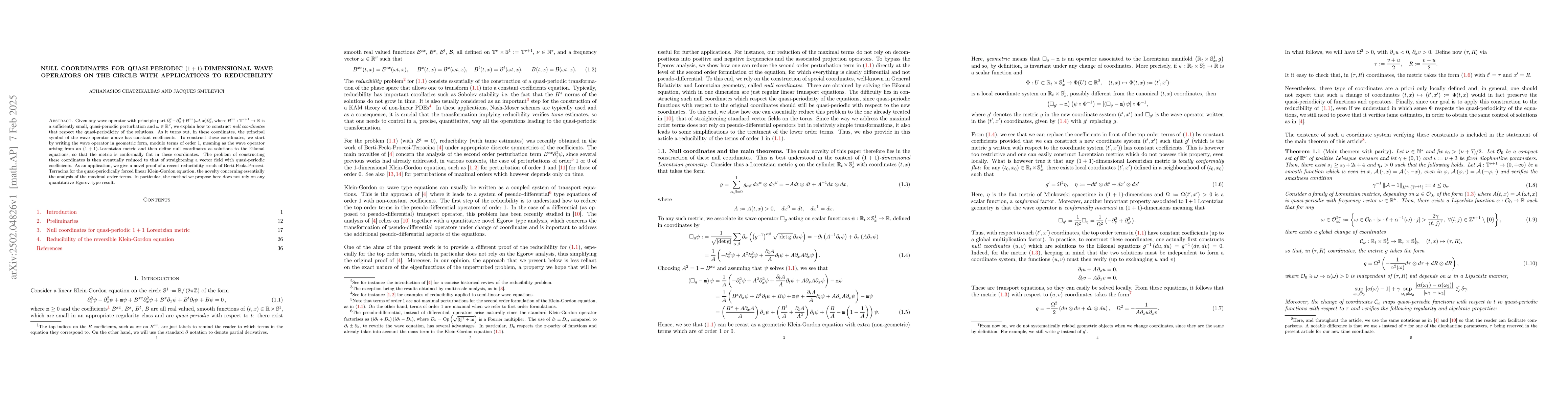 Thumbnail for Null coordinates for quasi-periodic $(1+1)$-dimensional wave operators
  on the circle with applications to reducibility