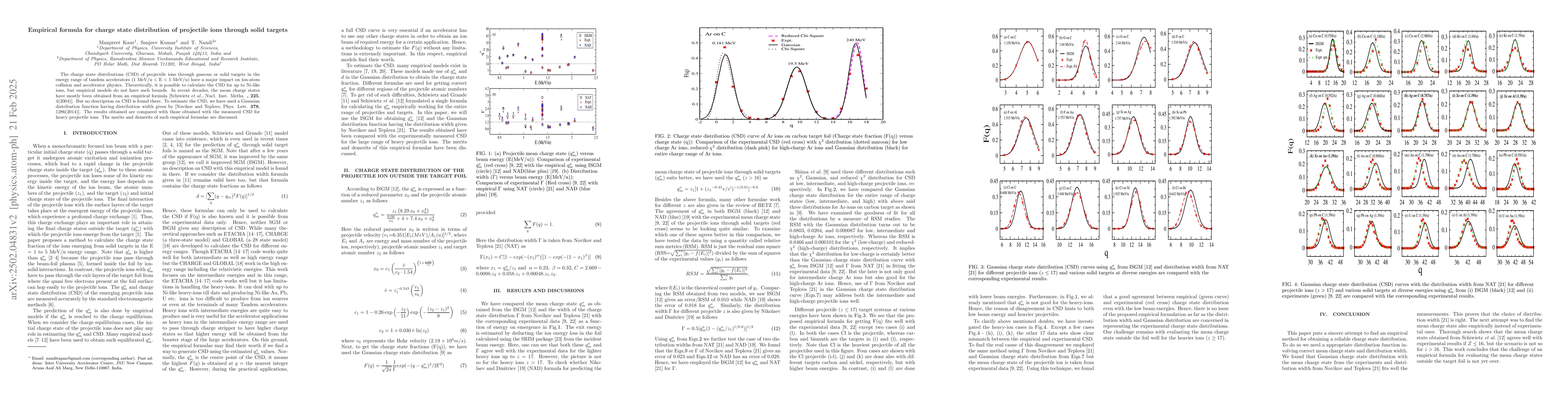 Thumbnail for Empirical formula for charge state distribution of projectile ions
  through solid targets