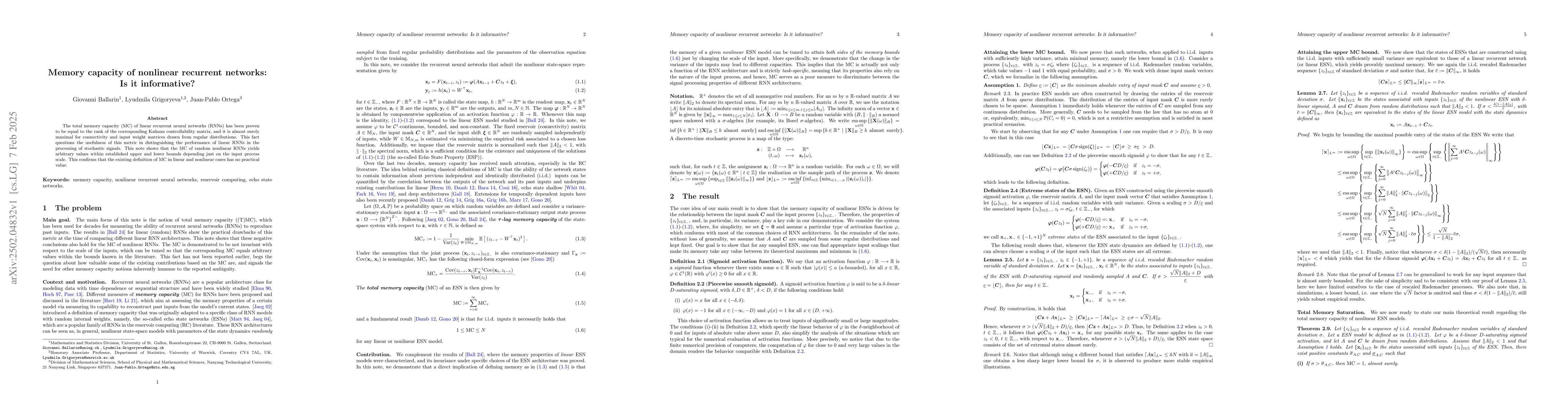 Thumbnail for Memory Capacity of Nonlinear Recurrent Networks: Is it Informative?