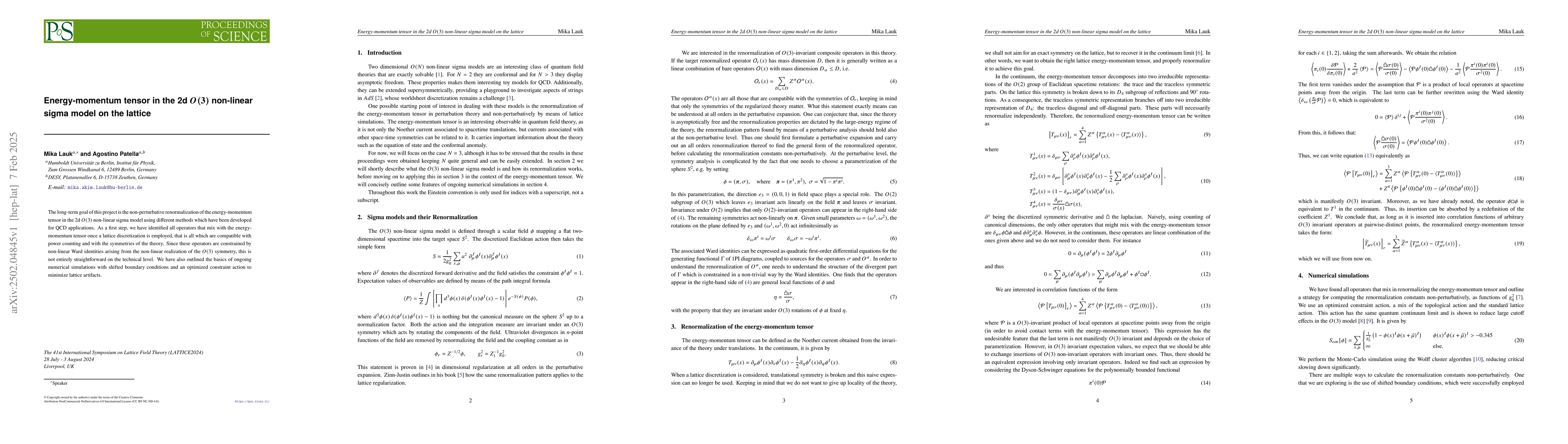 Thumbnail for Energy-momentum tensor in the 2d $O(3)$ non-linear sigma model on the
  lattice