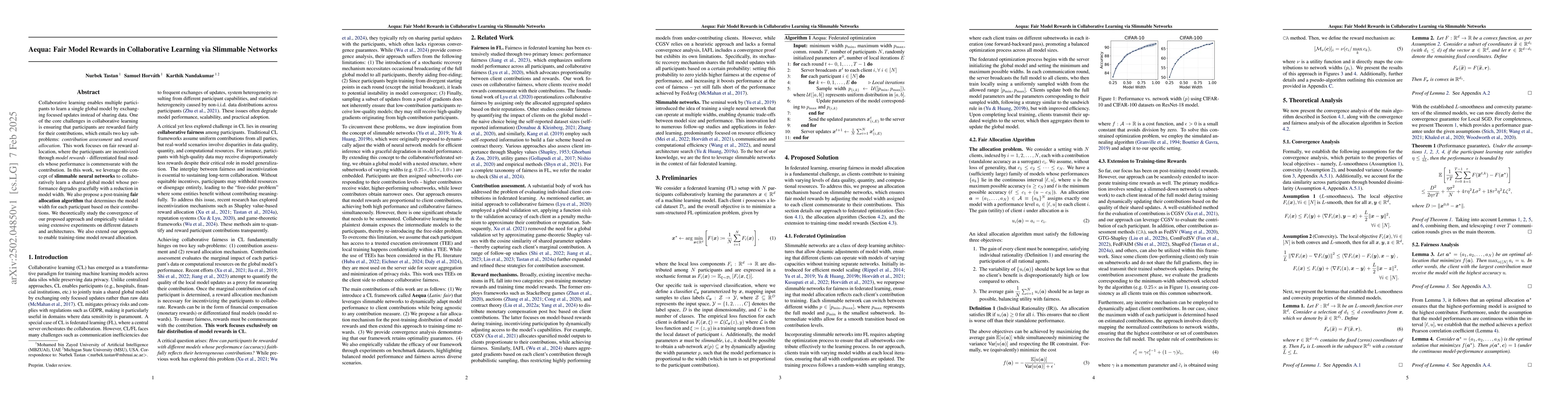 Thumbnail for Aequa: Fair Model Rewards in Collaborative Learning via Slimmable
  Networks
