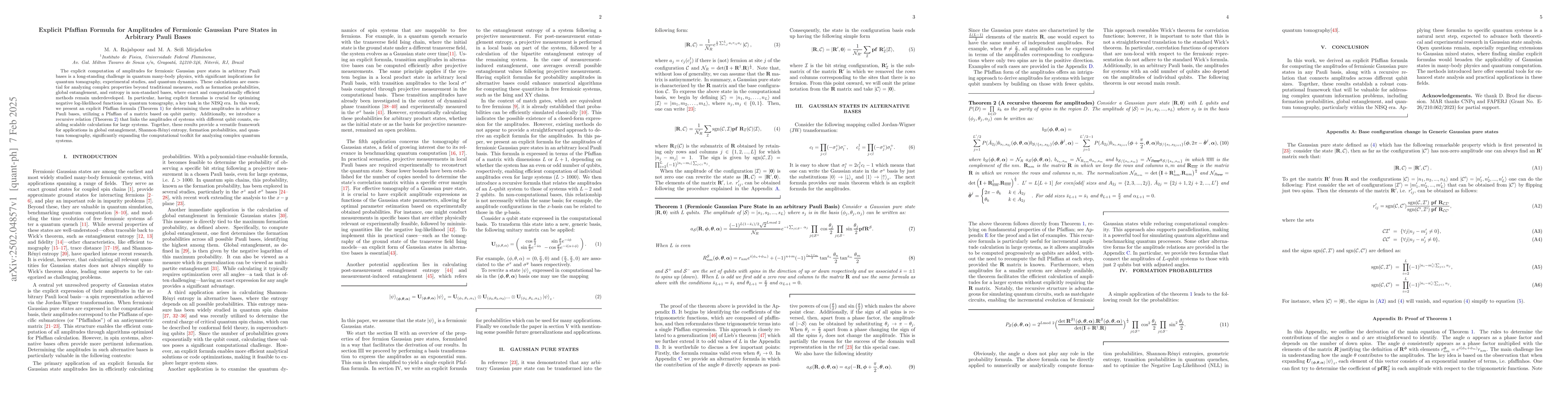 Thumbnail for Explicit Pfaffian Formula for Amplitudes of Fermionic Gaussian Pure
  States in Arbitrary Pauli Bases