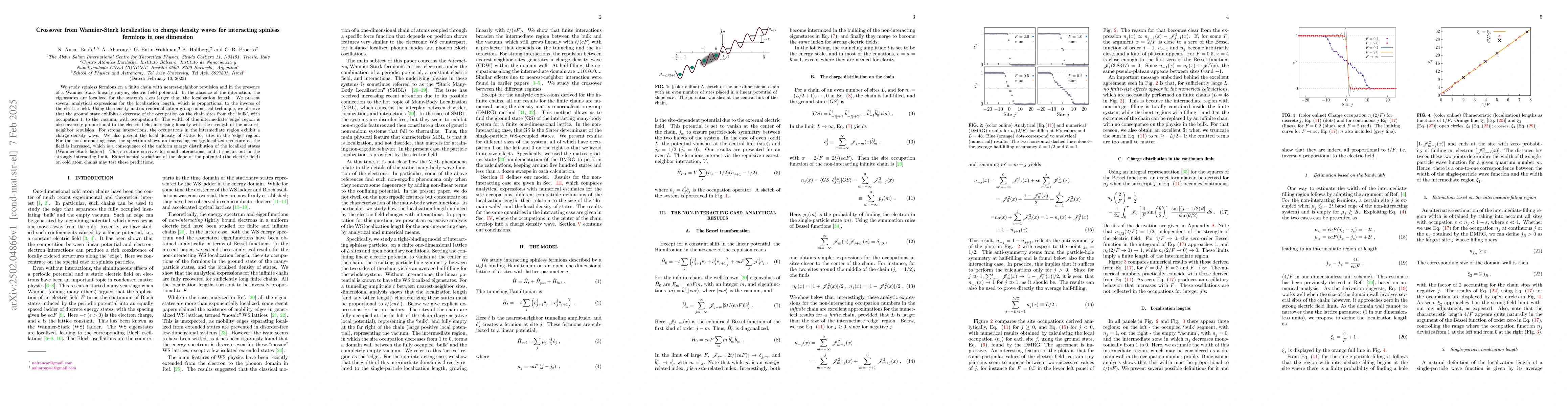 Thumbnail for Crossover from Wannier-Stark localization to charge density waves for
  interacting spinless fermions in one dimension
