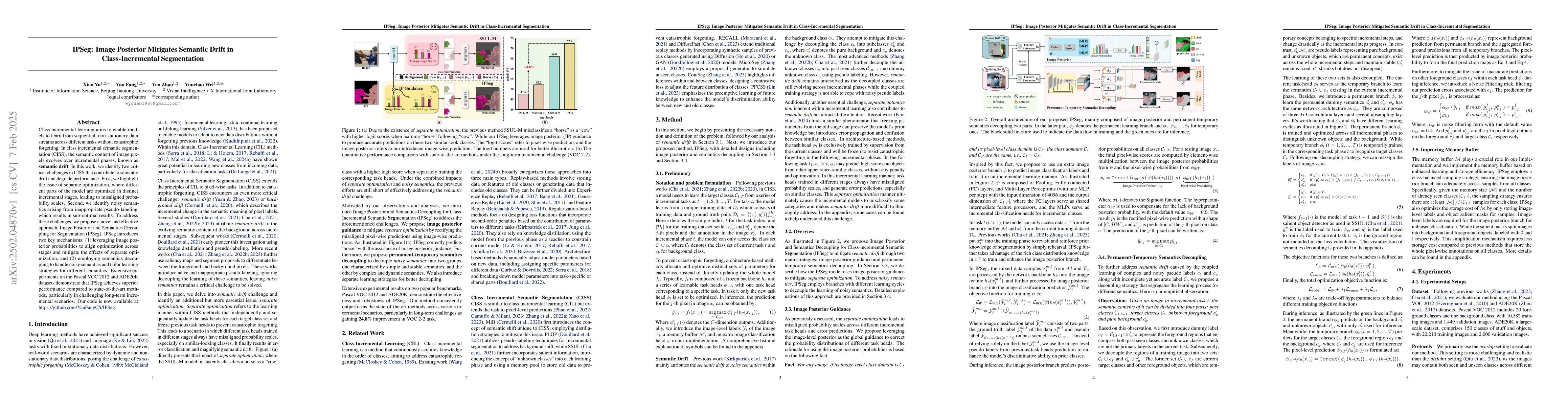 Thumbnail for IPSeg: Image Posterior Mitigates Semantic Drift in Class-Incremental
  Segmentation