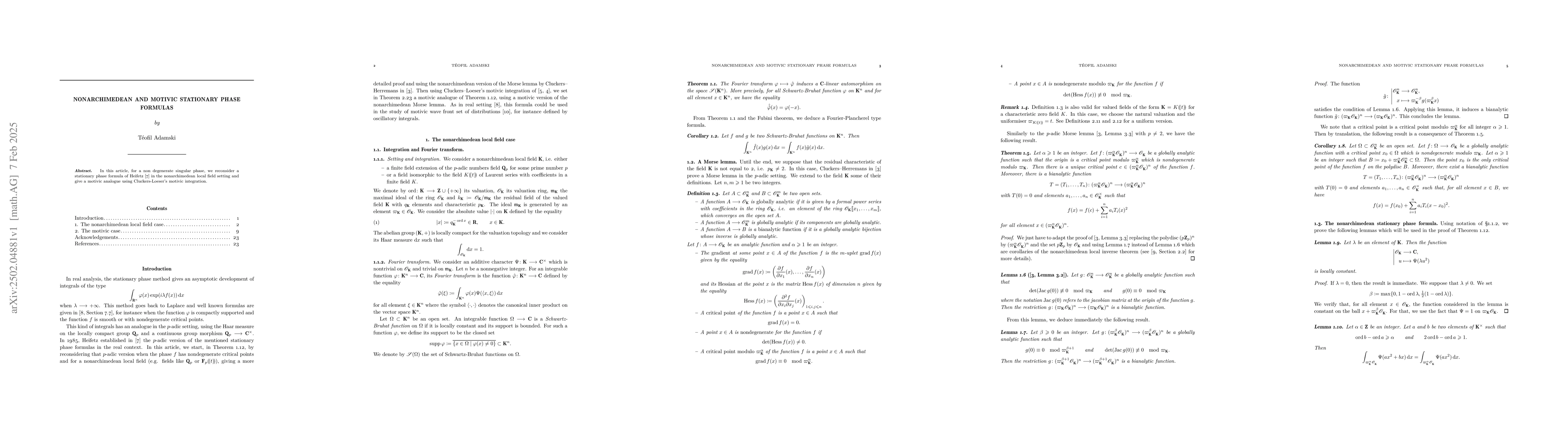 Thumbnail for Nonarchimedean and motivic stationary phase formulas