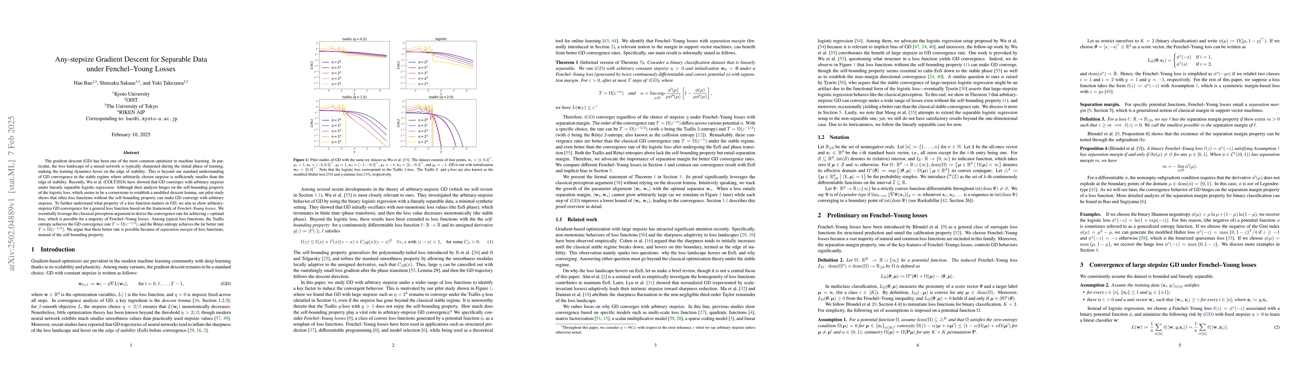 Thumbnail for Any-stepsize Gradient Descent for Separable Data under Fenchel--Young
  Losses