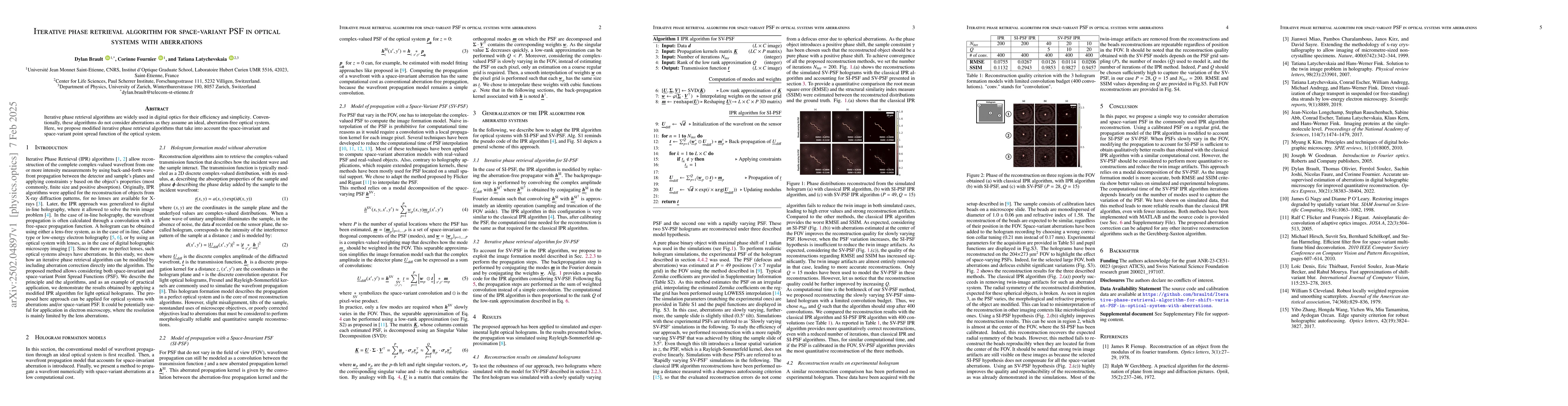 Thumbnail for Iterative phase retrieval algorithm for space-variant PSF in optical
  systems with aberrations