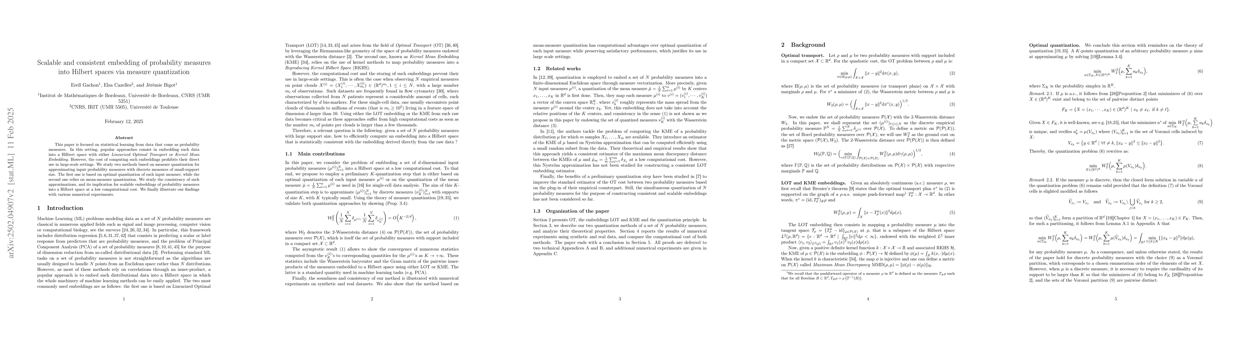 Thumbnail for Scalable and consistent embedding of probability measures into Hilbert
  spaces via measure quantization