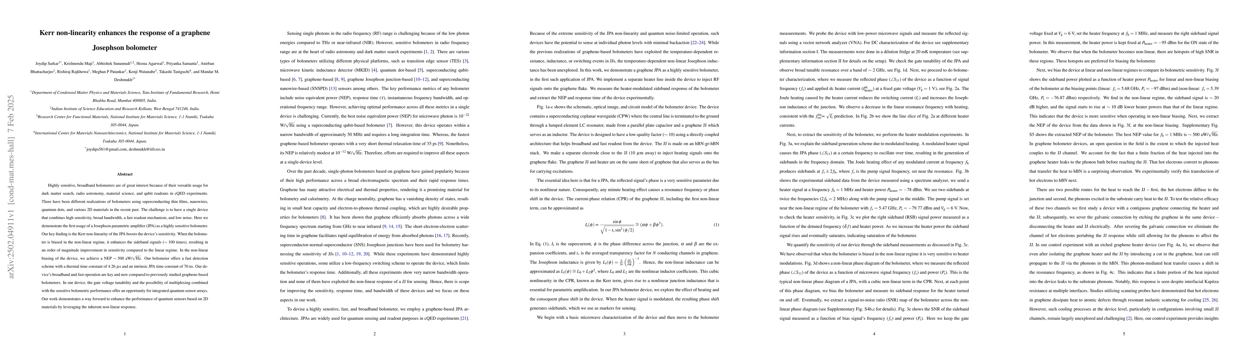 Thumbnail for Kerr non-linearity enhances the response of a graphene Josephson
  bolometer