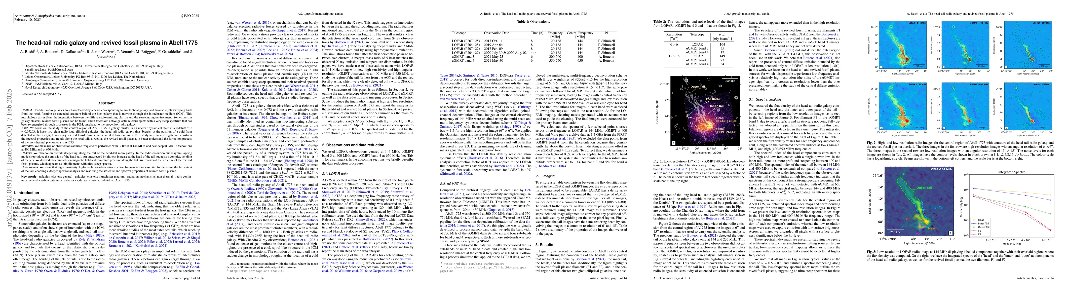 Thumbnail for The head-tail radio galaxy and revived fossil plasma in Abell 1775