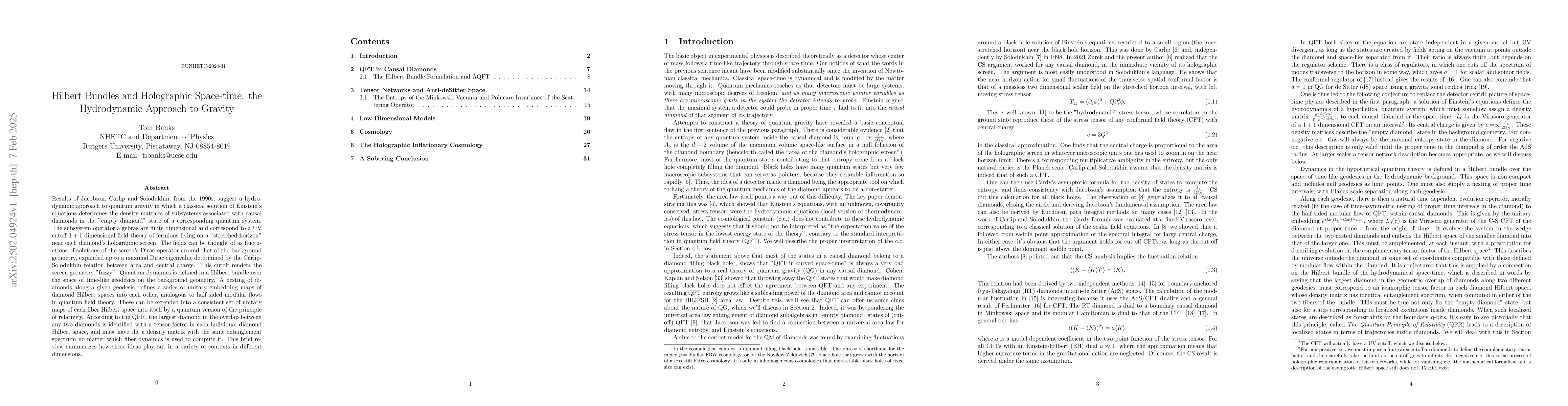 Thumbnail for Hilbert Bundles and Holographic Space-time: the Hydrodynamic Approach to
  Gravity