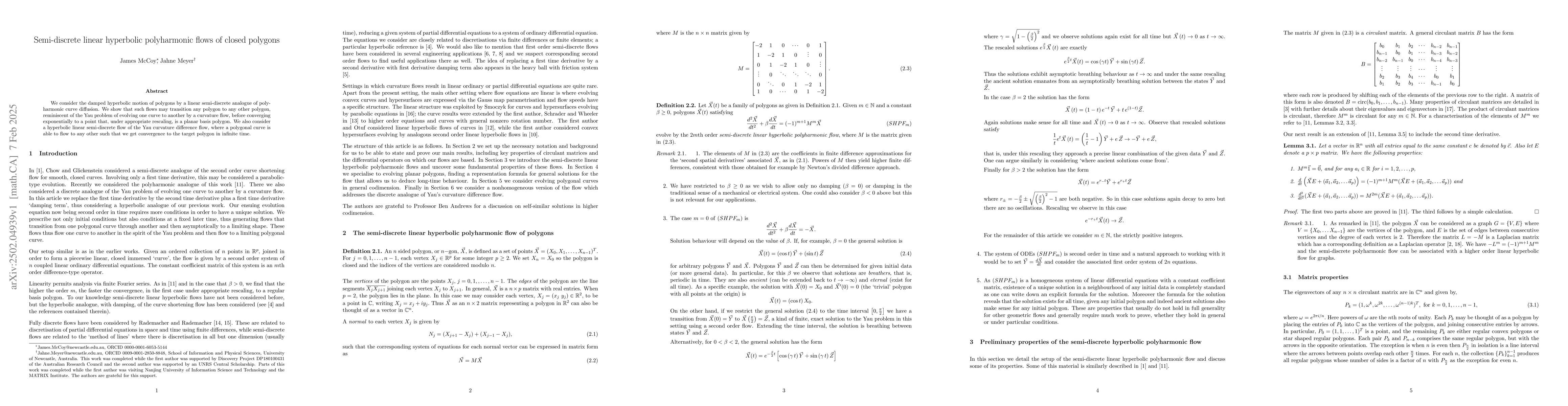 Thumbnail for Semi-discrete linear hyperbolic polyharmonic flows of closed polygons
