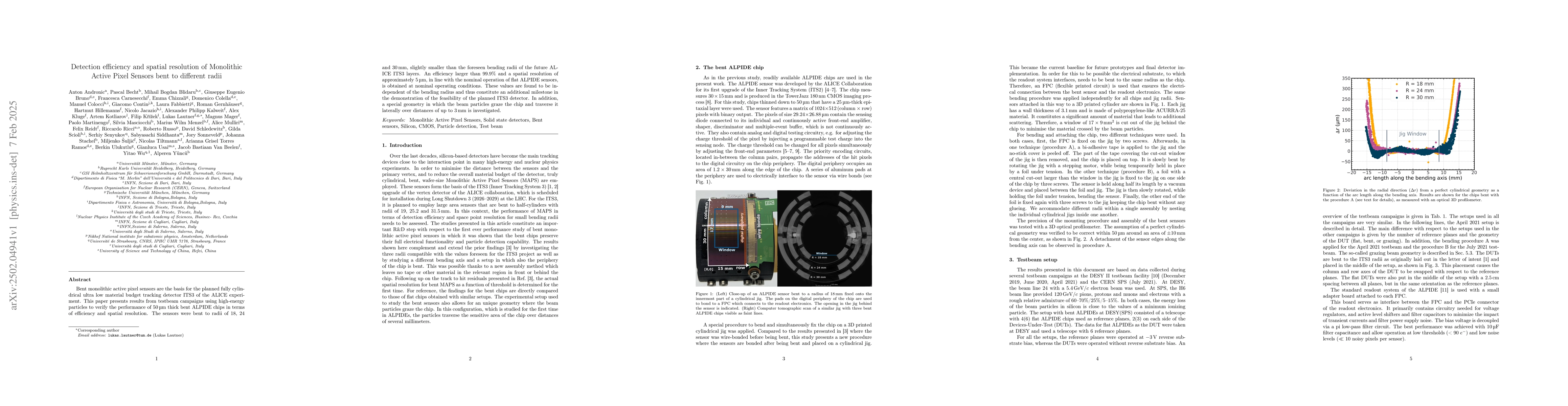 Thumbnail for Detection efficiency and spatial resolution of Monolithic Active Pixel
  Sensors bent to different radii