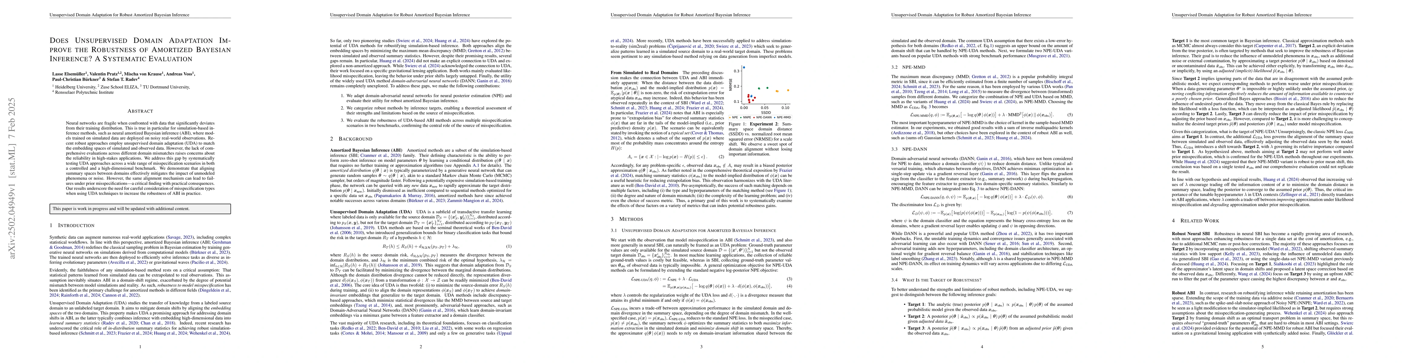 Thumbnail for Does Unsupervised Domain Adaptation Improve the Robustness of Amortized
  Bayesian Inference? A Systematic Evaluation