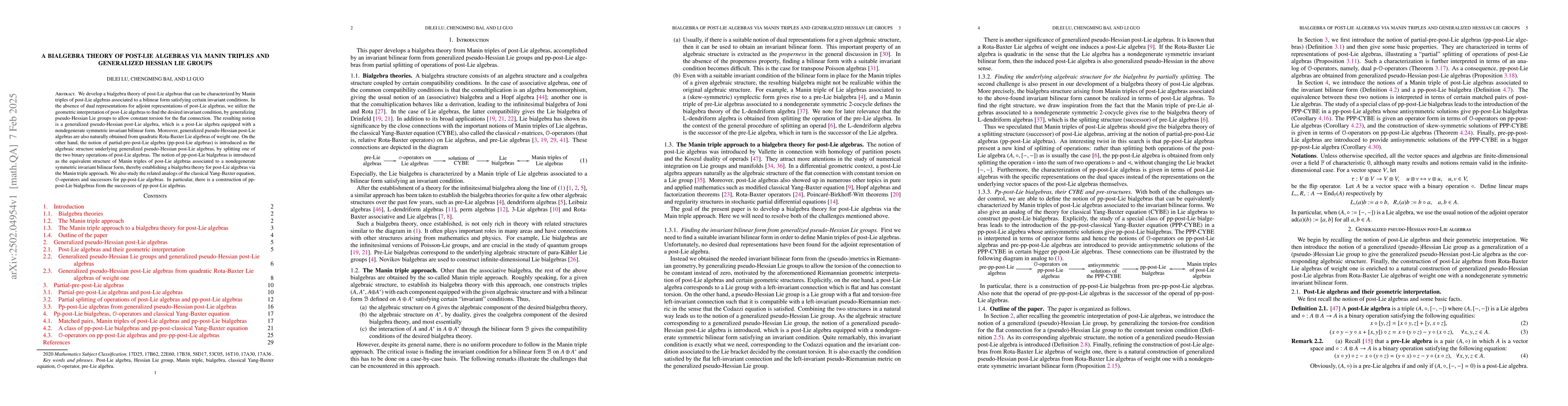 Thumbnail for A bialgebra theory of post-Lie algebras via Manin triples and
  generalized Hessian Lie groups