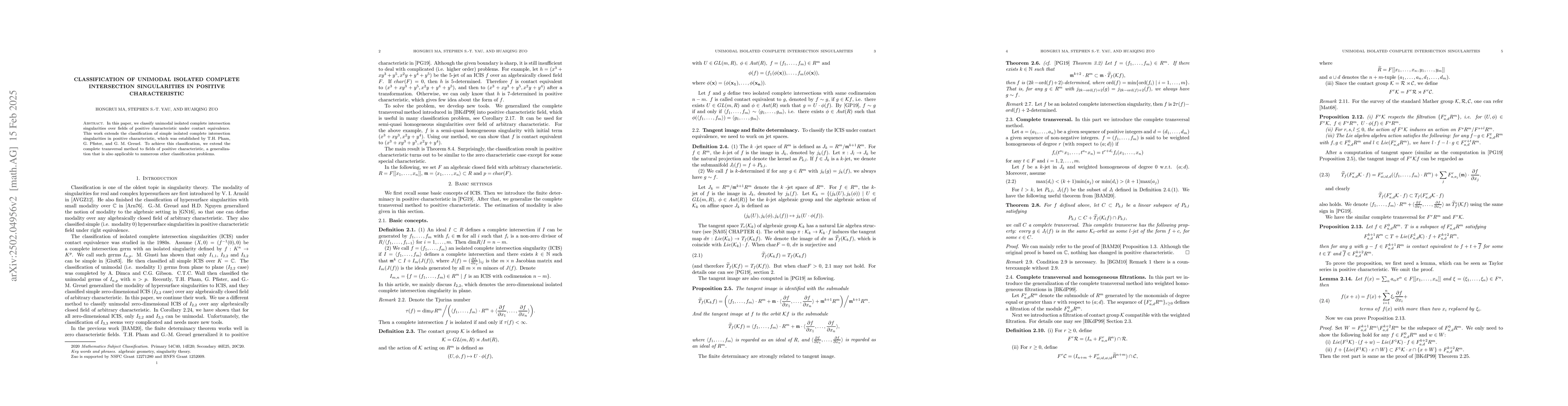 Thumbnail for Classification of unimodal isolated complete intersection singularities
  in positive characteristic