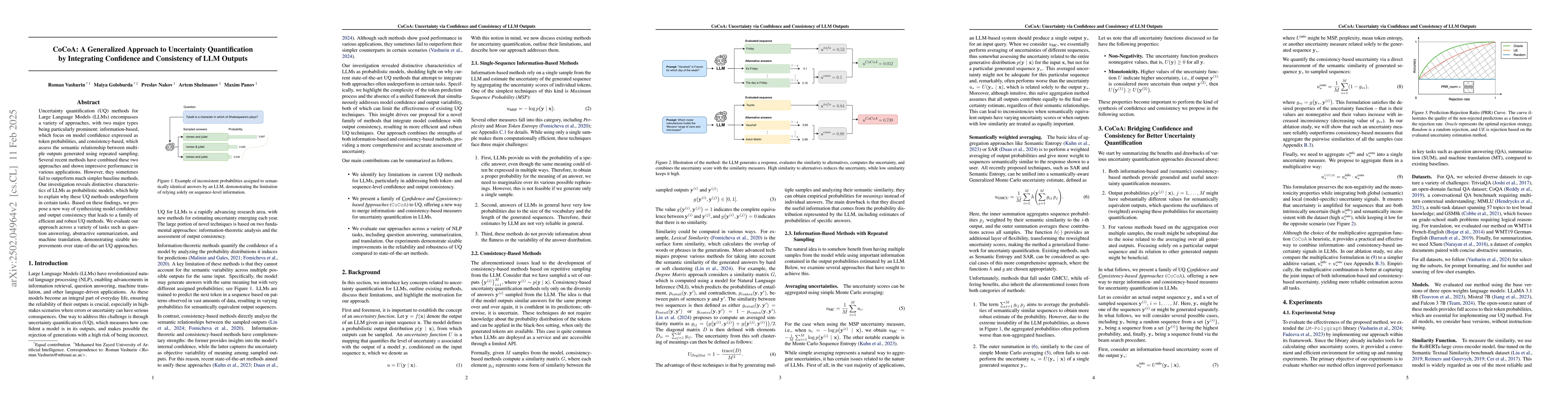Thumbnail for CoCoA: A Generalized Approach to Uncertainty Quantification by
  Integrating Confidence and Consistency of LLM Outputs
