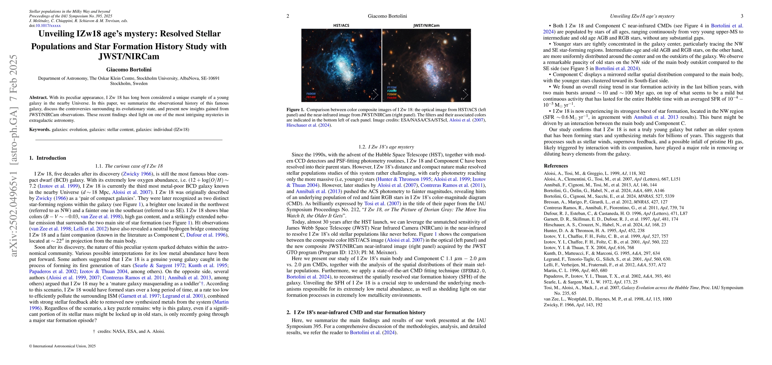 Thumbnail for Unveiling IZw18 age's mystery: Resolved Stellar Populations and Star
  Formation History Study with JWST/NIRCam
