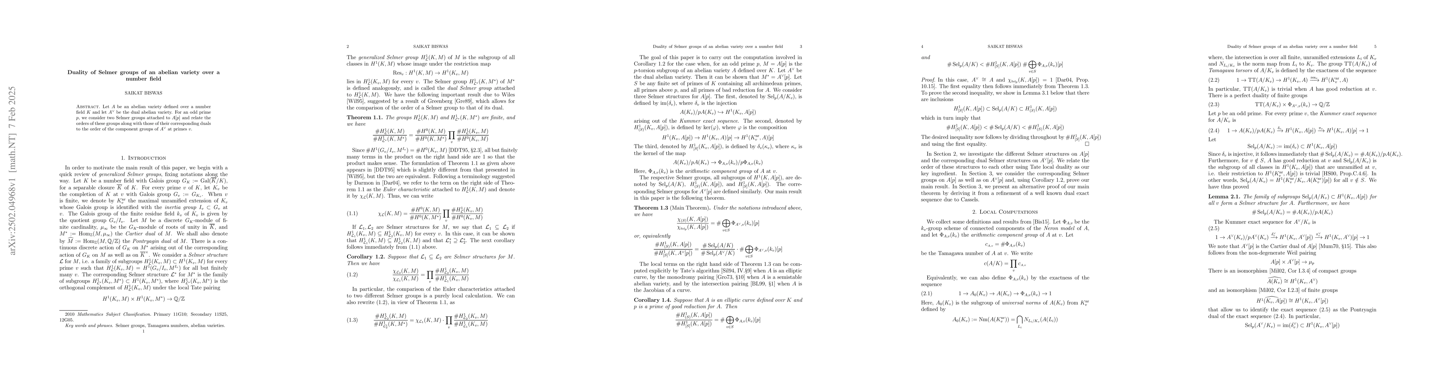 Thumbnail for Duality of Selmer groups of an abelian variety over a number field