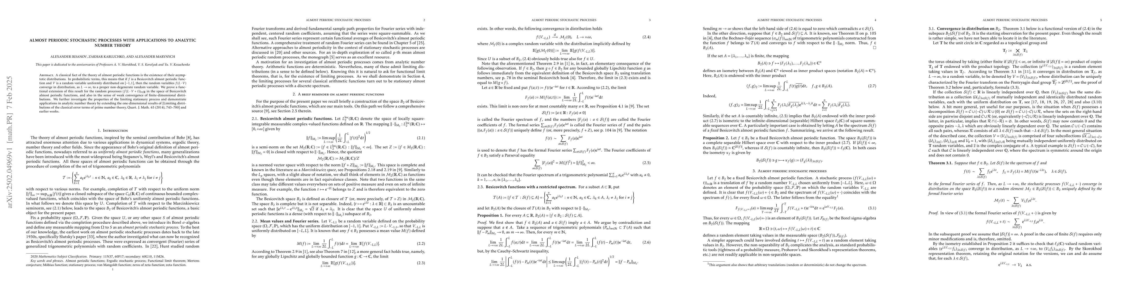 Thumbnail for Almost periodic stochastic processes with applications to analytic
  number theory