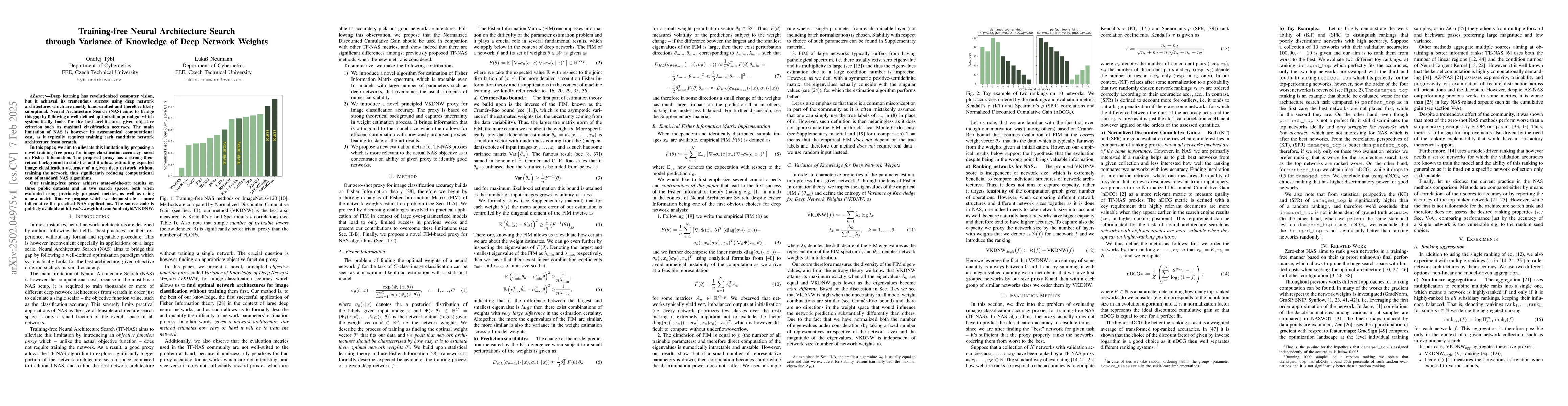 Thumbnail for Training-free Neural Architecture Search through Variance of Knowledge
  of Deep Network Weights