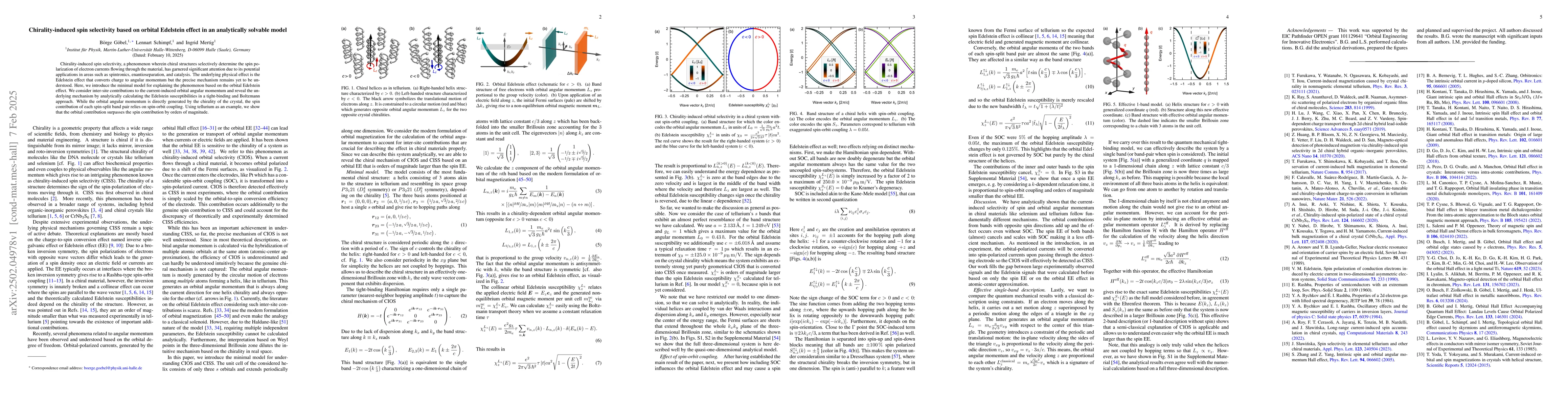 Thumbnail for Chirality-induced spin selectivity based on orbital Edelstein effect in
  an analytically solvable model