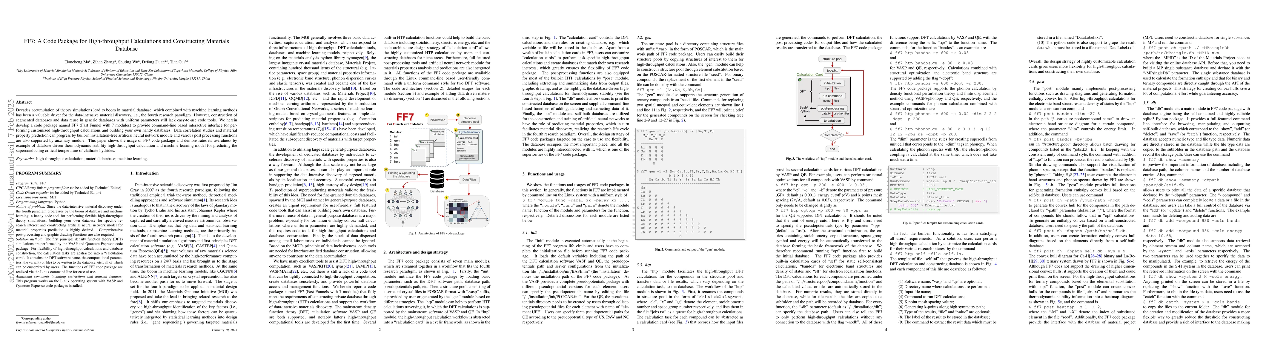 Thumbnail for FF7: A Code Package for High-throughput Calculations and Constructing
  Materials Database
