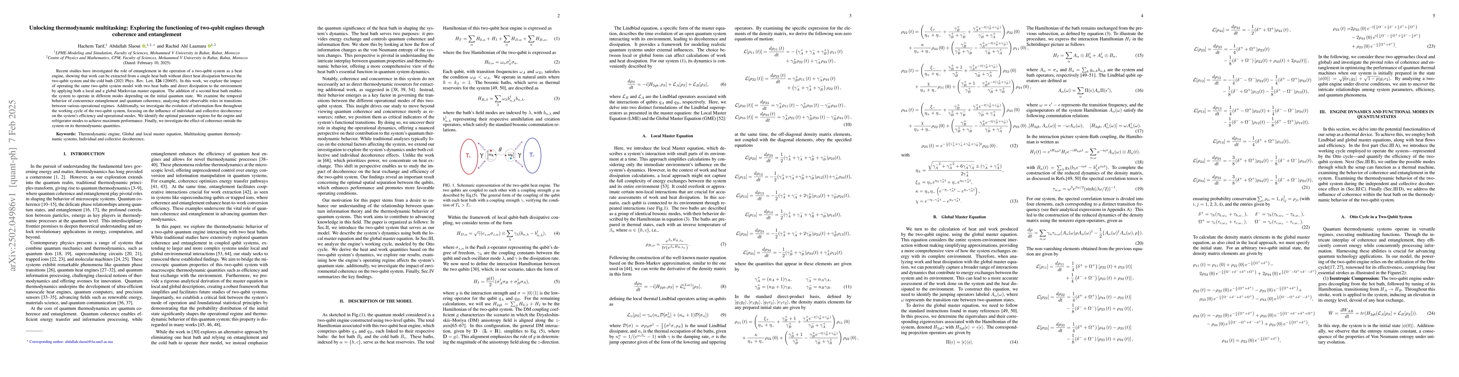 Thumbnail for Unlocking thermodynamic multitasking: Exploring the functioning of
  two-qubit engines through coherence and entanglement