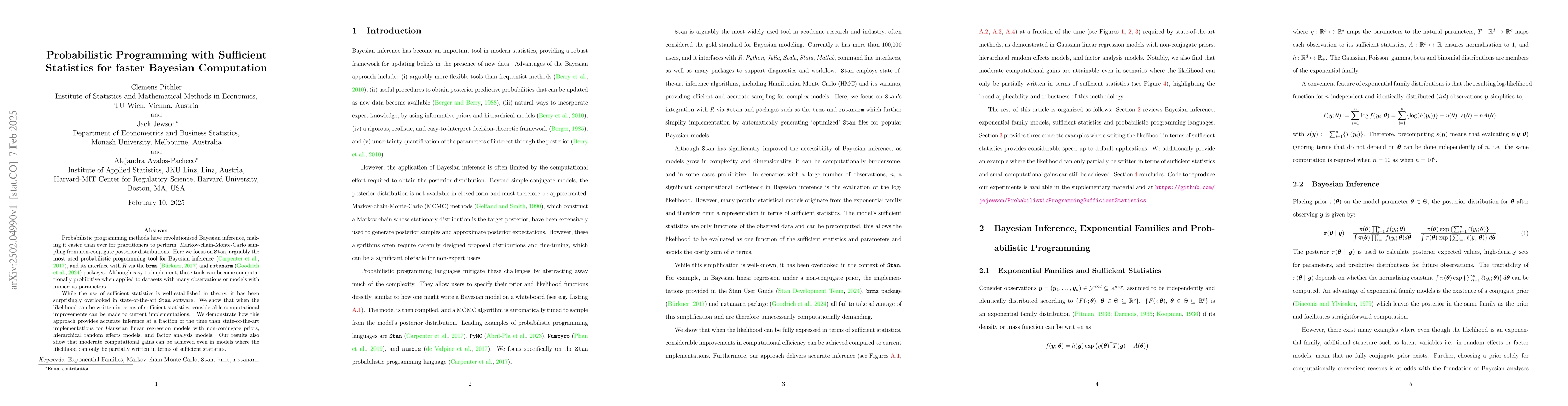 Thumbnail for Probabilistic Programming with Sufficient Statistics for faster Bayesian
  Computation