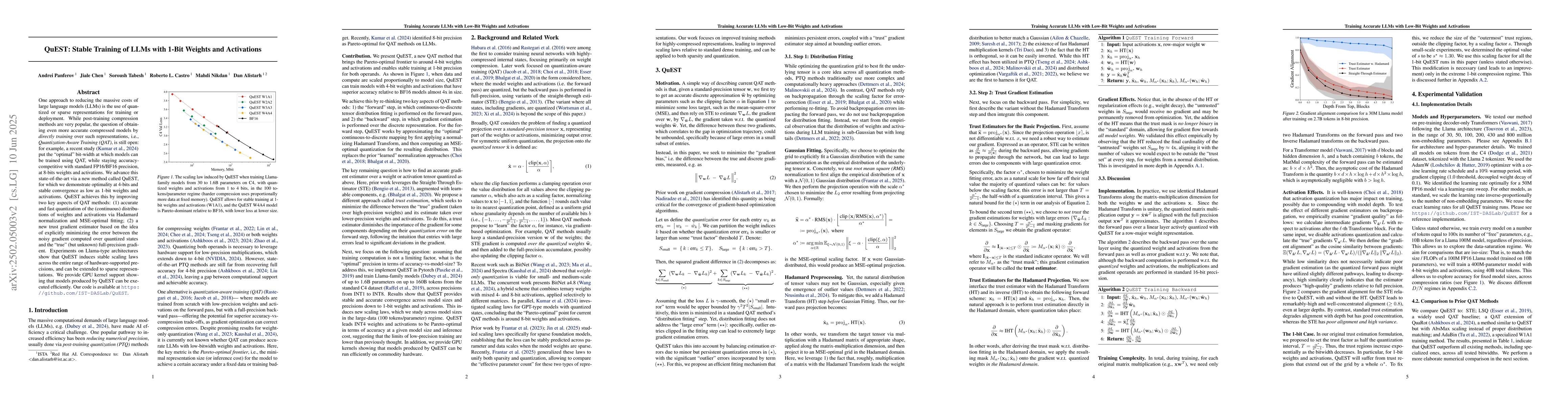 Thumbnail for QuEST: Stable Training of LLMs with 1-Bit Weights and Activations