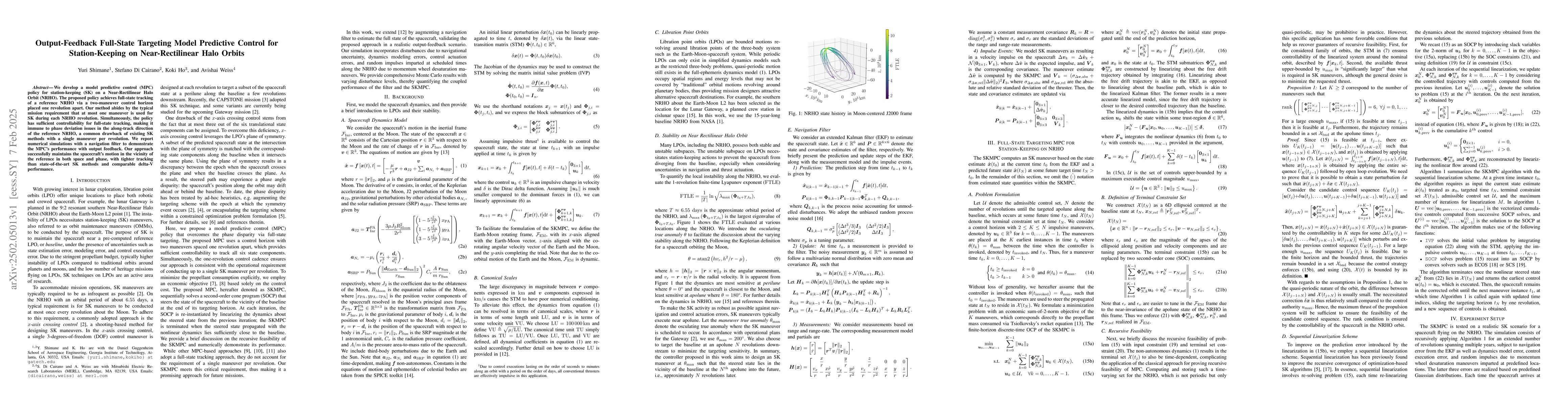 Thumbnail for Output-Feedback Full-State Targeting Model Predictive Control for
  Station-Keeping on Near-Rectilinear Halo Orbits